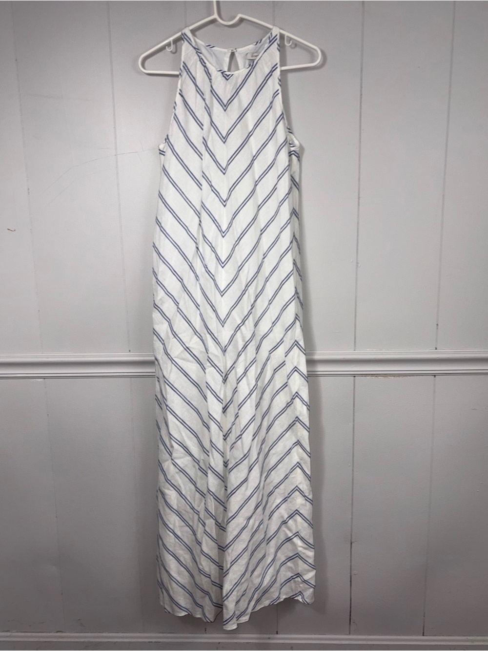 NWOT J. Crew 100% Linen Sleeveless Chevron  Maxi Dress 6 Summer Beach Vacation